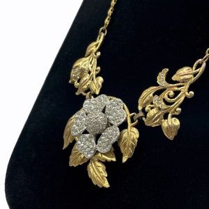 Vintage 1930s Rhinestone Flower Pendant Necklace