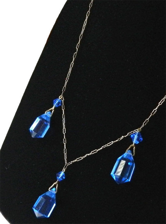 Vintage 1920s Art Deco Blue Prism Pendant Necklace - image 1