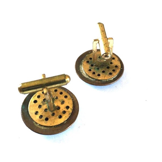 Vintage 1960s Cuff Links with Green and White Ena… - image 6