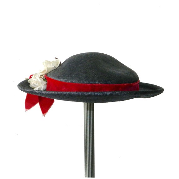 Vintage 1950s Navy Blue Straw Hat