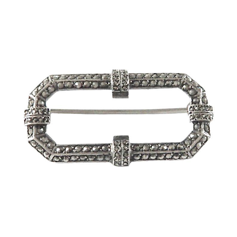 Broche Art Déco Années 20-30 Argent Pierres Violette Marcassites - Ancienne Français