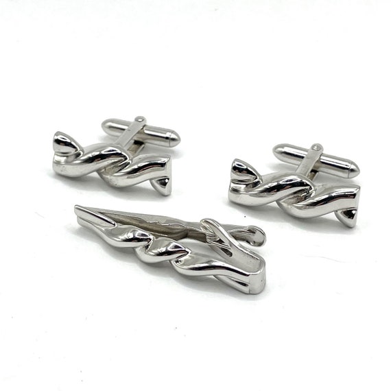 Vintage 1950s Cufflinks and Tie Clip Set - image 2