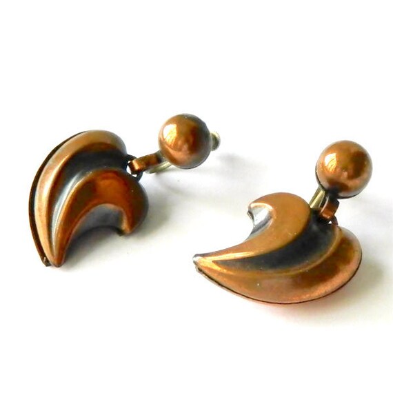 Vintage 1950s Rebajes Copper Crescent Drop Earrin… - image 7