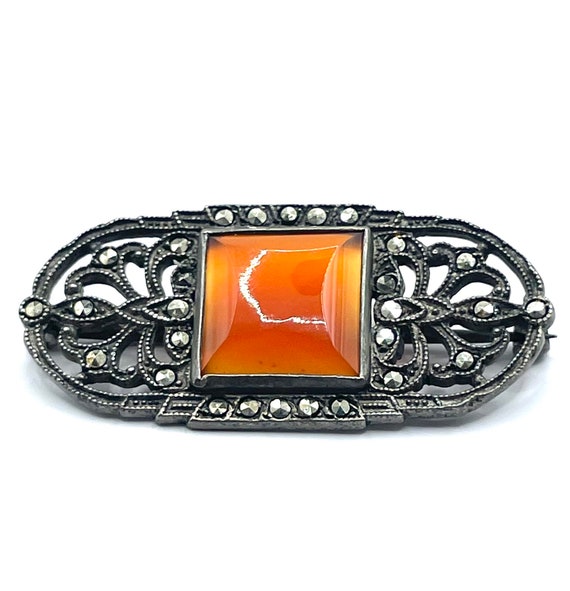 Broche Ancienne Art Déco En Corail Sur Argent Massif - État D'usage (occasion)