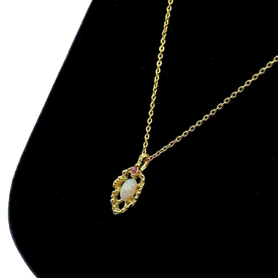 Art Deco Opal and Ruby Pendant Necklace