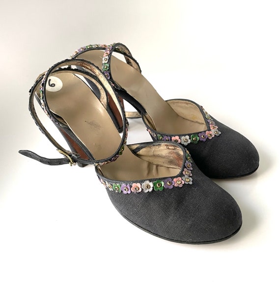 Vintage 1940s Black Platform Shoes Size 6AA - image 6