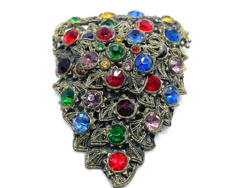 Vintage 1930-tals Art Deco-brosch med strass och klipp i fruktsalladsklänning