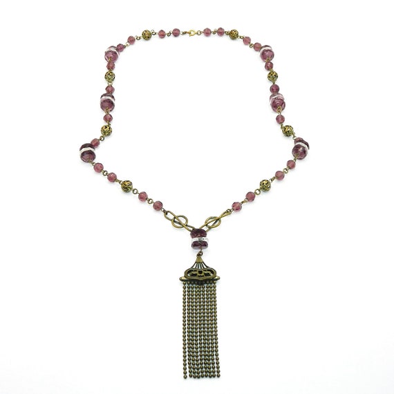 Antique Y Style Beaded Pendant Necklace - image 10