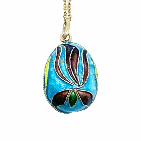 Vintage Sterling Enameled Pendant Necklace - image 4