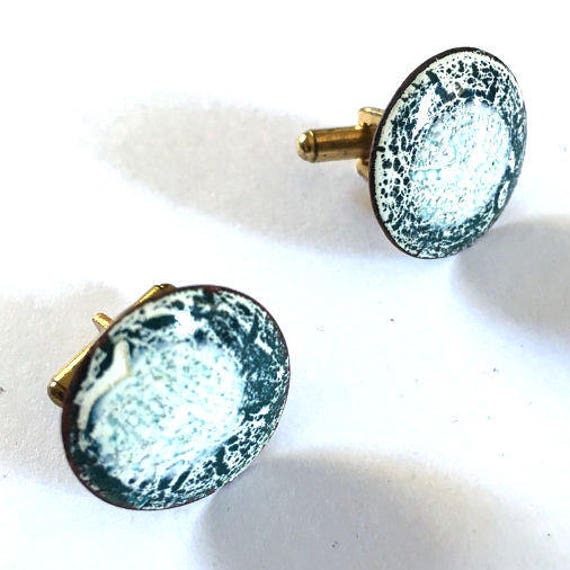 Vintage 1960s Cuff Links with Green and White Ena… - image 5