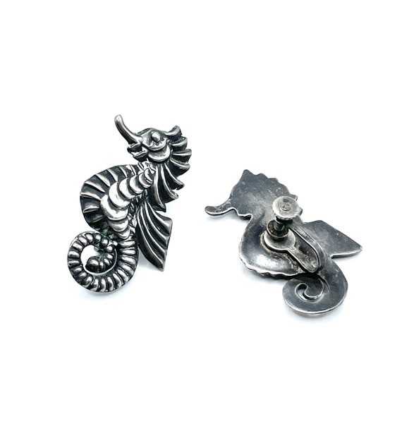 1940s Sterling Seahorse Vintage Earrings Mexican … - image 7