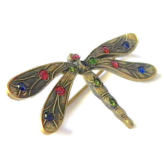 Antique Rhinestone Dragonfly Brooch