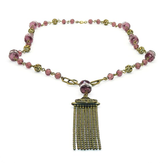 Antique Y Style Beaded Pendant Necklace - image 9