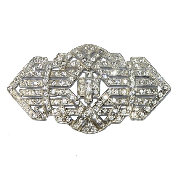 Vintage 1930s Art Deco Rhinestone Brooch - image 1