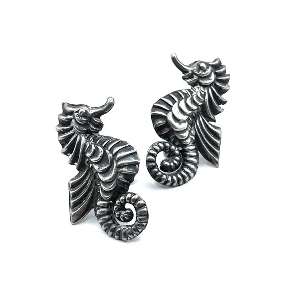 1940s Sterling Seahorse Vintage Earrings Mexican … - image 2