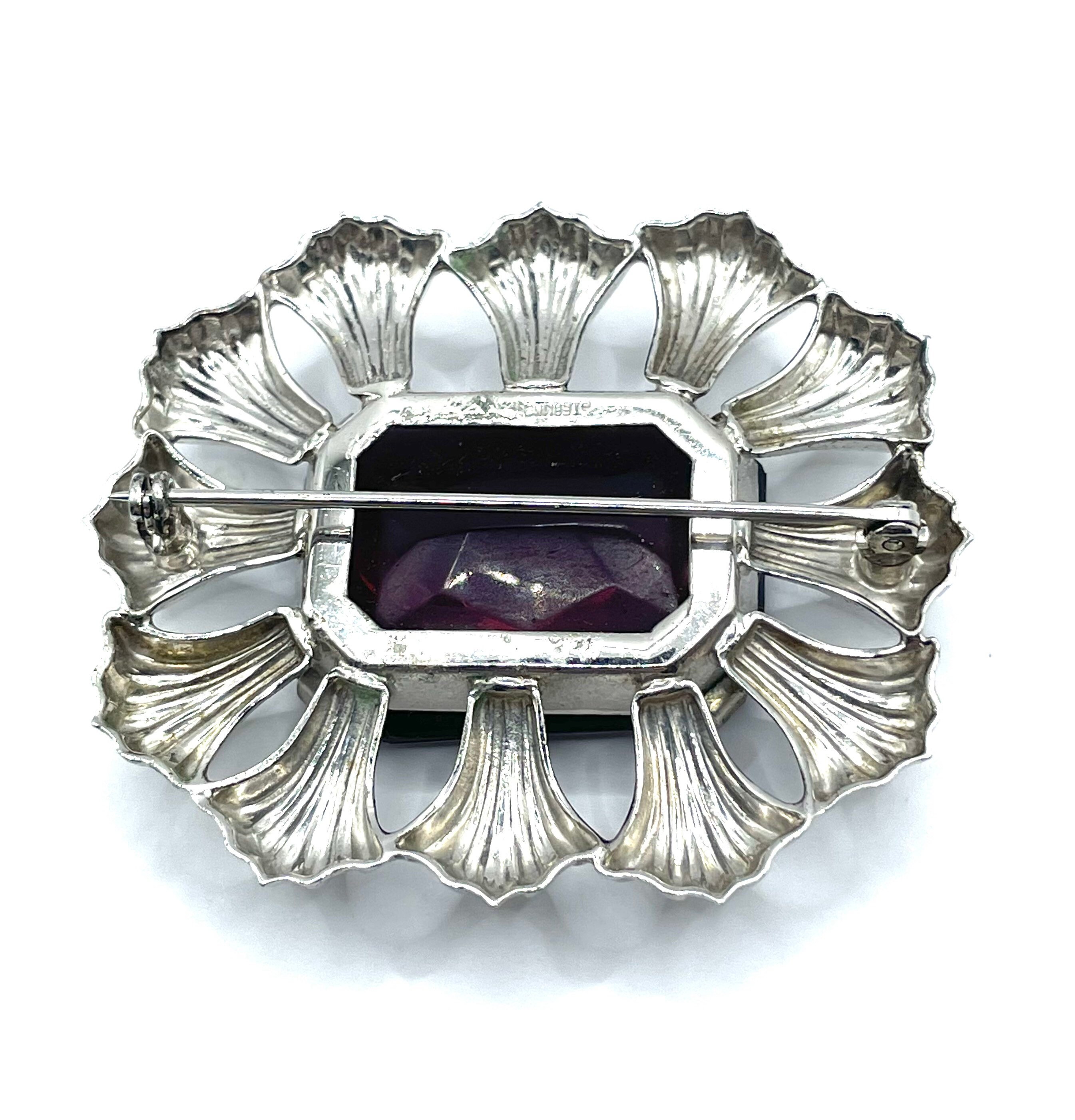 Broche Ancienne Aux Pierres Violettes - Bijou Vintage - Occasion