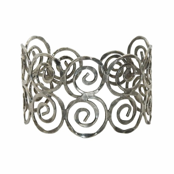Vintage Spiral Cuff Bracelet Hammered Metal
