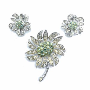 Vintage Rhinestone Flower Brooch and Earring Set Sarah Coventry