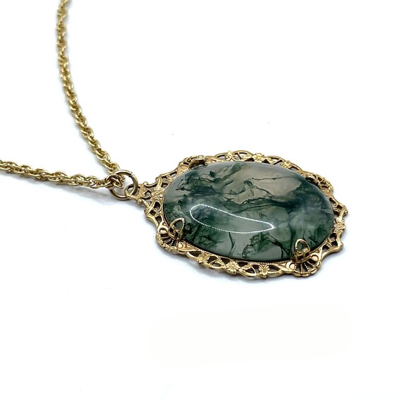 Vintage Moss Agate Pendant Necklace - image 10