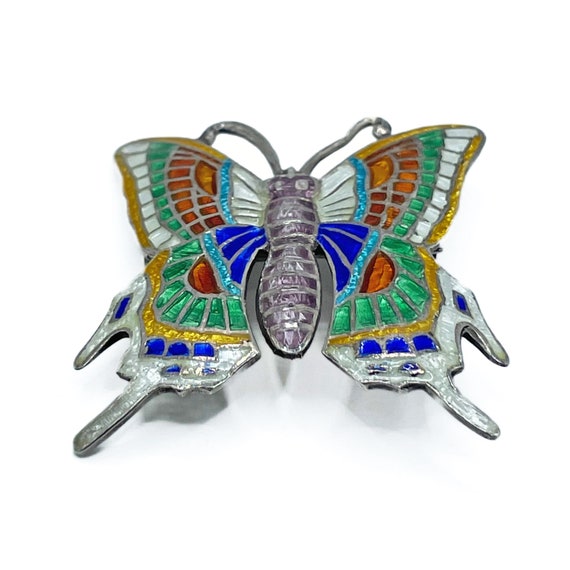 Vintage Sterling Silver Enameled Butterfly Brooch - image 4
