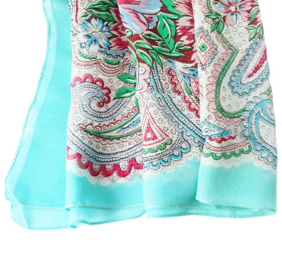 Vintage 1950s Rayon Crepe Paisley Floral Scarf - image 2