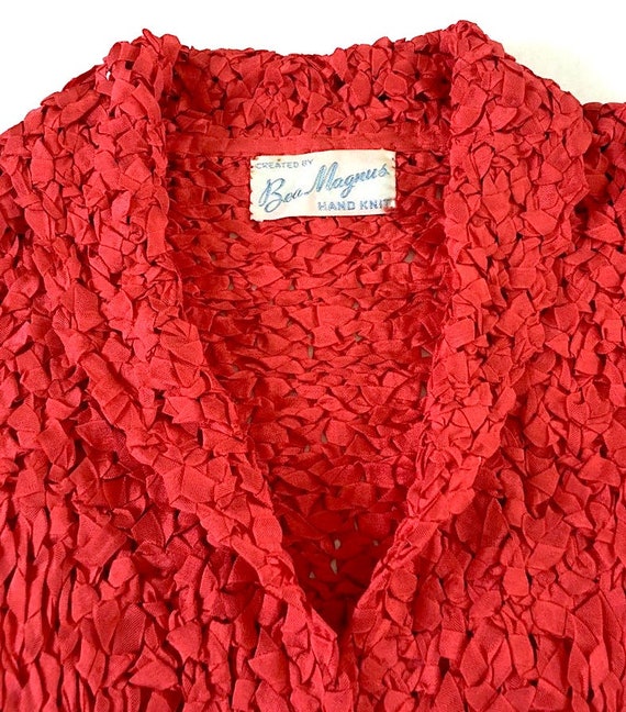 Vintage 1950s Red Silk Ribbon Dress and Matching … - image 7