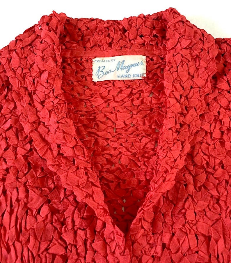 Vintage 1950s Red Silk Ribbon Dress and Matching Jacket Size 8 image 7