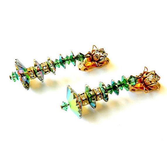 Vintage Green Margarita Crystal Drop Earrings - image 3