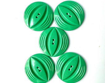 Large Green 1930s Vintage Art Deco Coat Buttons Set of 5