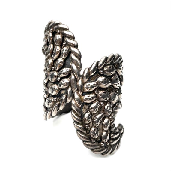 Vintage Mexican Sterling Silver Cactus Clamper Bangle Bracelet