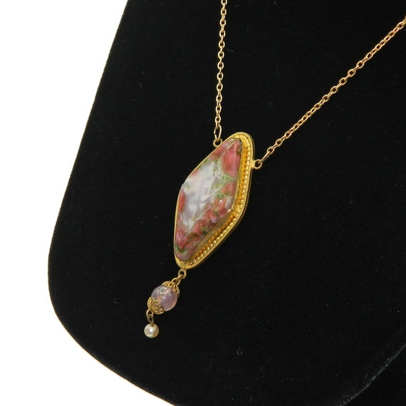 Vintage 1930s Art Glass Pendant Necklace - image 1