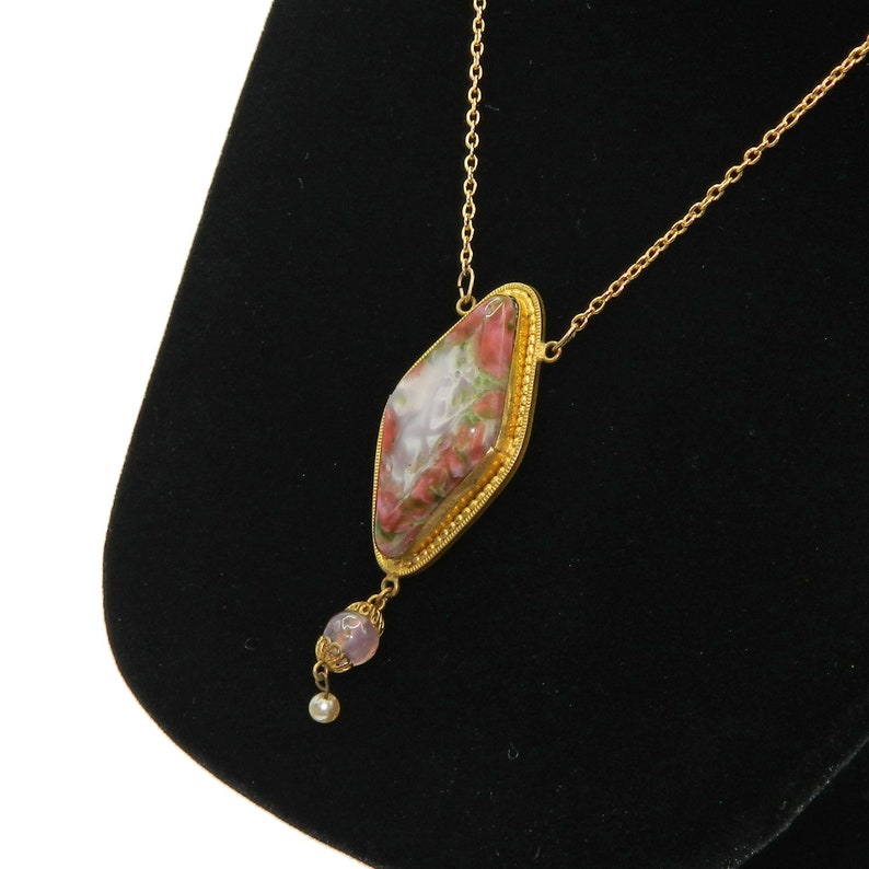 Vintage 1930s Art orders Glass Pendant Necklace