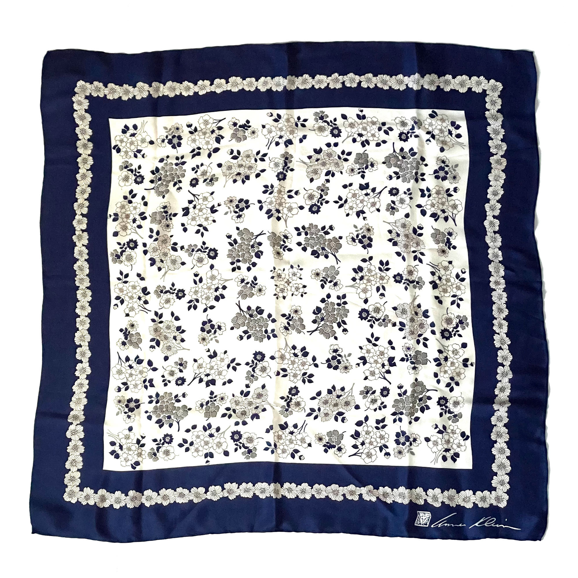 Vintage Silk Designer Scarf Flowers Anne Klein