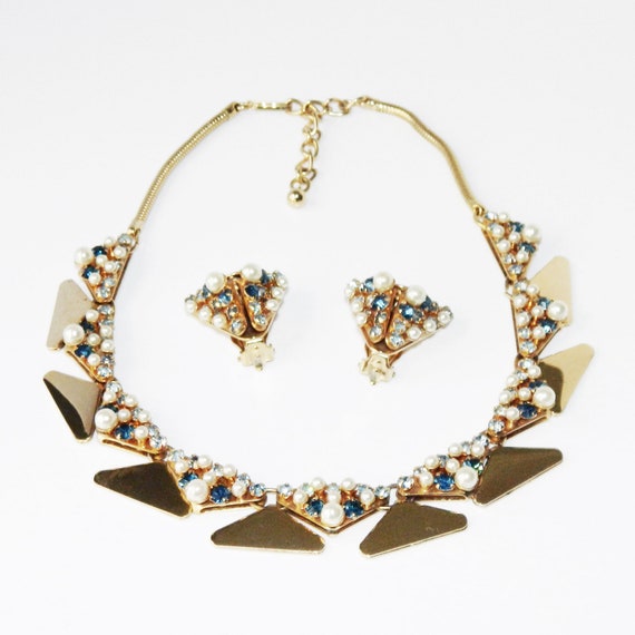 Vintage 1950s Leru Rhinestone Necklace and Earrin… - image 8