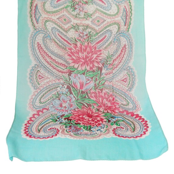Vintage 1950s Rayon Crepe Paisley Floral Scarf - image 4