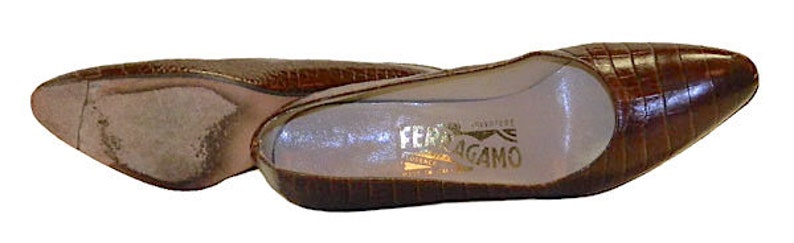 Size 5A Ferragamo Vintage 1980s Shoes Alligator Grained image 3
