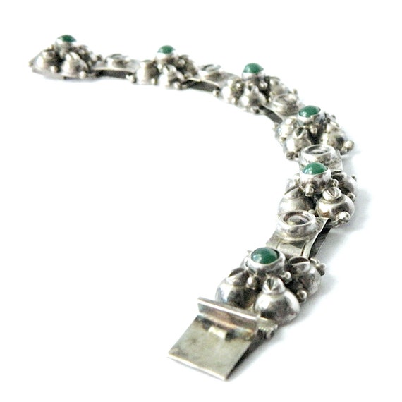 Vintage Sterling Chrysoprase Mexican Silver Brace… - image 9