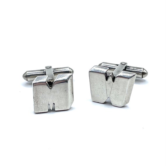 Vintage 1950s Sterling Silver Cufflinks W M Initi… - image 9