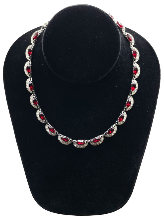 Vintage 1950s Bogoff Red Rhinestone Necklace - image 1