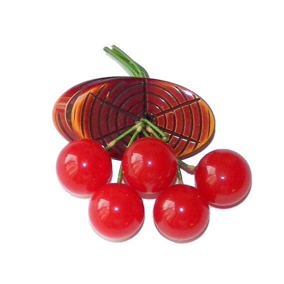 Vintage 1940's Bakelite Cherries Brooch