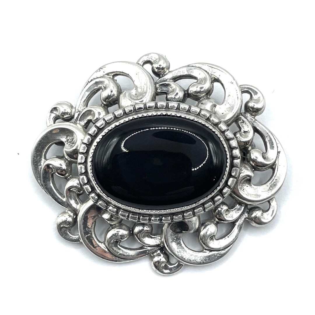 Black Onyx Sterling Silver Vintage Brooch by Danecraft - Etsy