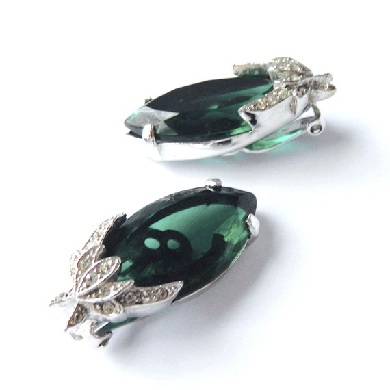 Vintage Bellini Green Rhinestone Earrings - image 2