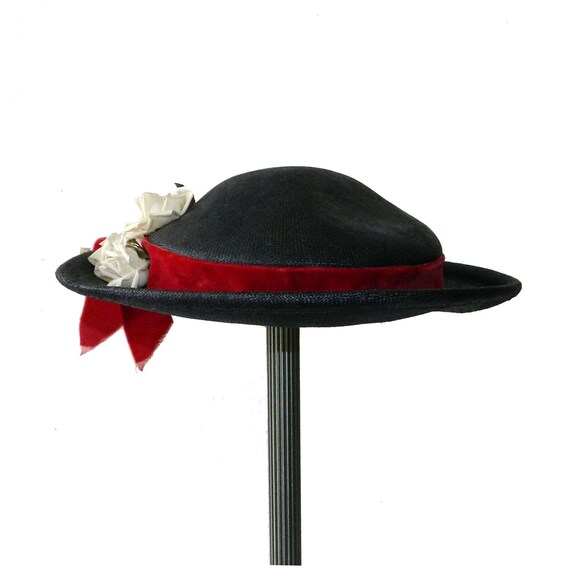 Vintage 1950's Navy Blue Straw Hat