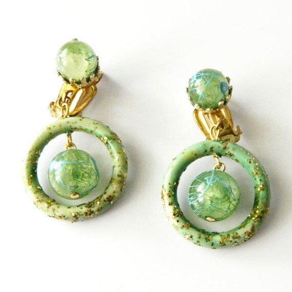 Vintage Mid Century Modern Glitter Drop Earrings - image 5