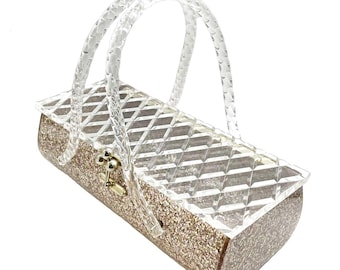 Vintage 1950s Confetti Lucite Box Purse Florida Handbags