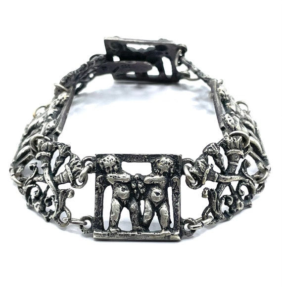 Antique Italian Sterling Silver Bracelet with Che… - image 4