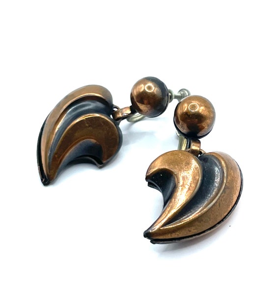 Vintage 1950s Rebajes Copper Crescent Drop Earrin… - image 2