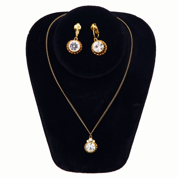 Vintage Rhinestone Pendant Necklace And Earring S… - image 10