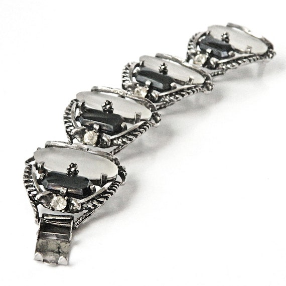 Vintage 1950s Frosted Glass Hematite Bracelet - image 1