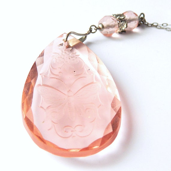 Antique 1920s Art Deco Pink Intaglio Czechoslovak… - image 8